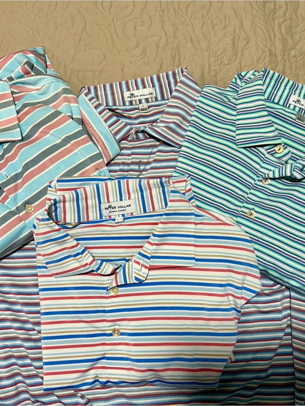 Peter Millar Multicolor Striped Polo — Blue, Green, Red, White